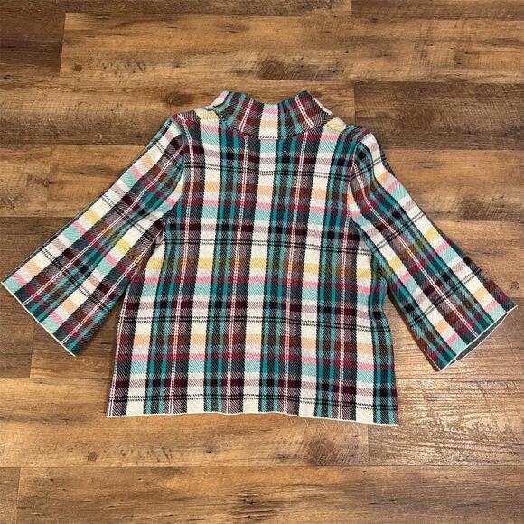 Anthropologie Rosetta Sweater Jacket Plaid M Office Career Boho Blazer Warm FLAW - Picture 2 of 12